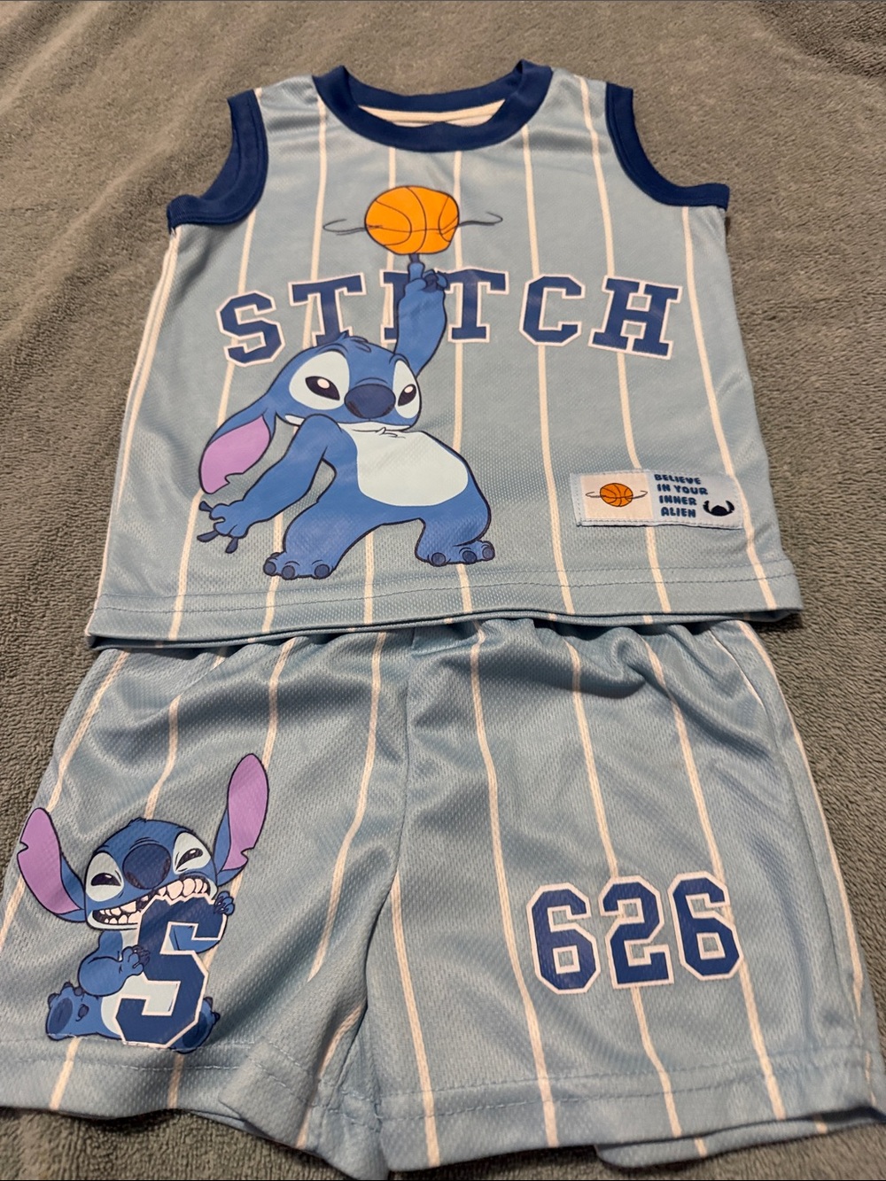 Disney Light Blue Stitch Basketball Tank Top & Shorts Set